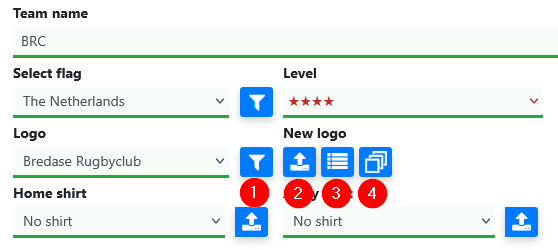 Buttons for managing team logos