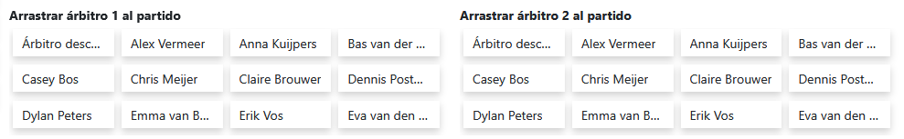 Asignar árbitros a partidos mediante arrastrar y soltar