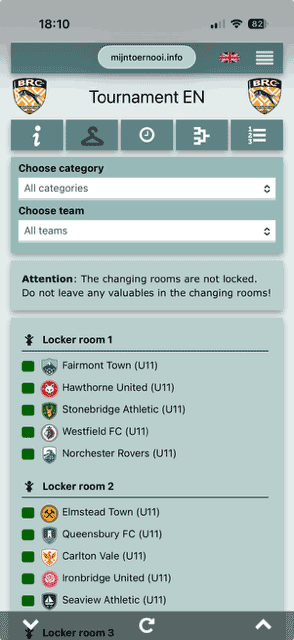 Practical club information such as changing room allocation