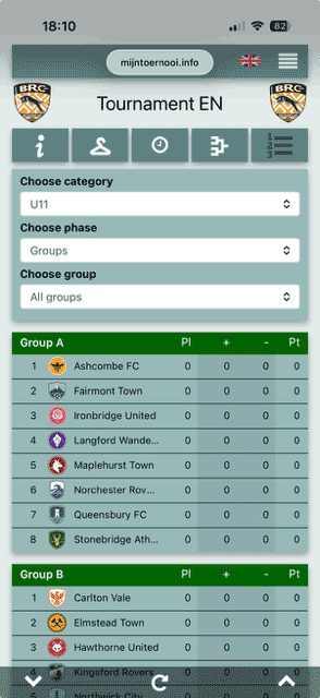 Live-updated group standings